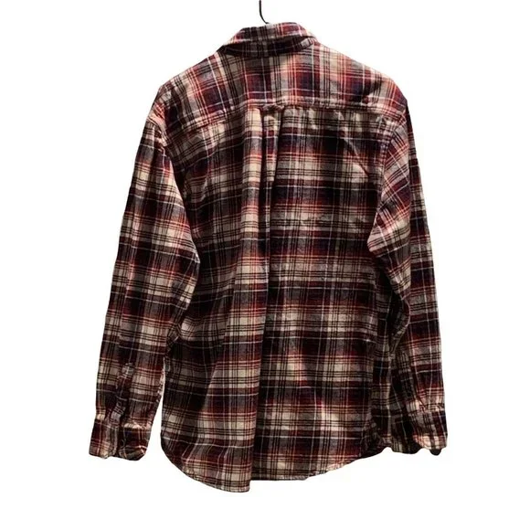 JACHS Flannel Button Up Mens Shirt Size XL Plaid Cotton Burgundy Long Sleeve - Picture 2 of 5